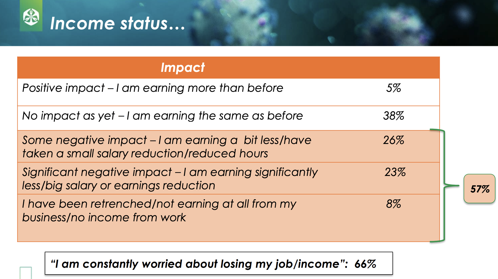 66% of South Africans say "I am constantly worried about losing my job/income"