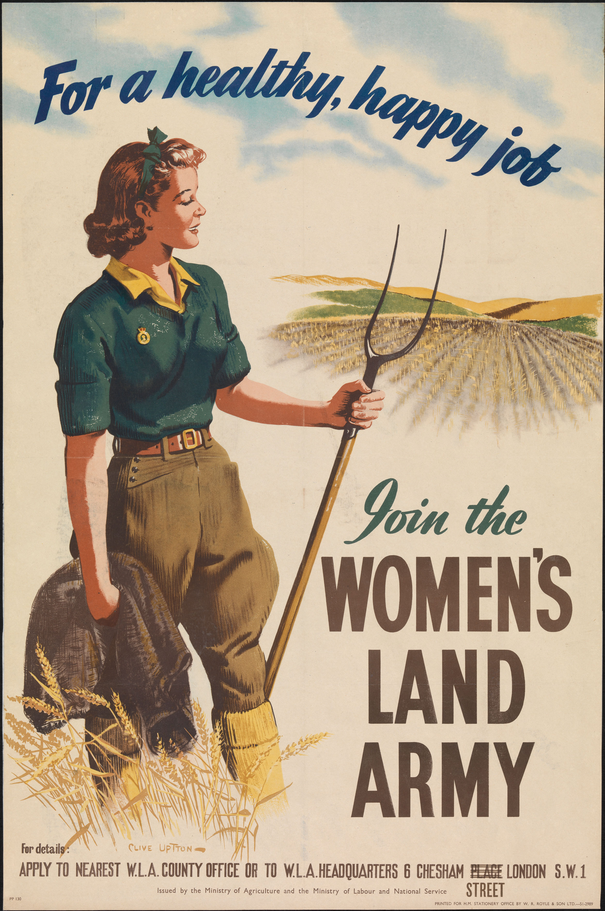 Vintage poster saying "For a healthy, happy job, join the Women's Land Army"