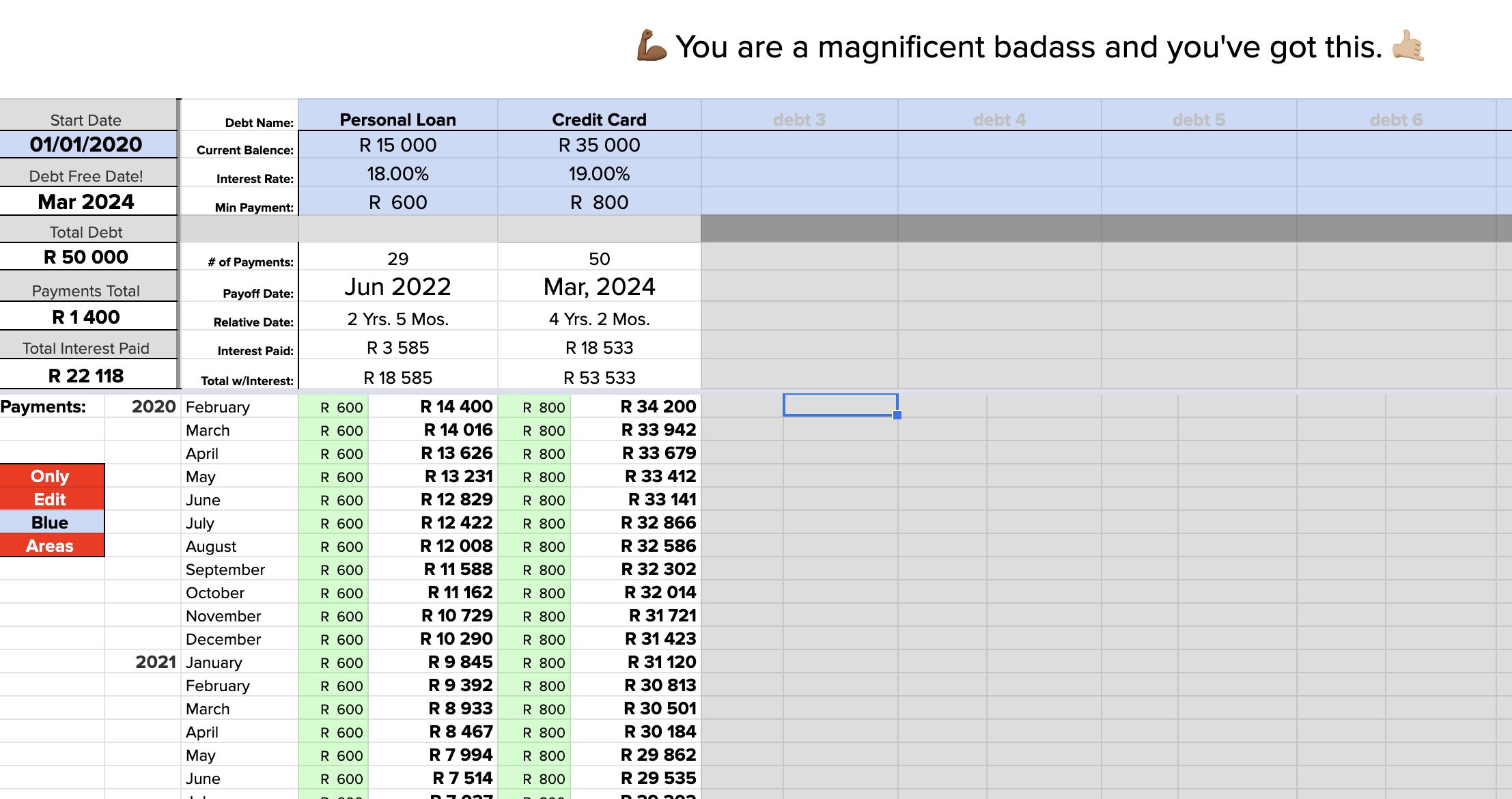 a screenshot of the debt dashboard