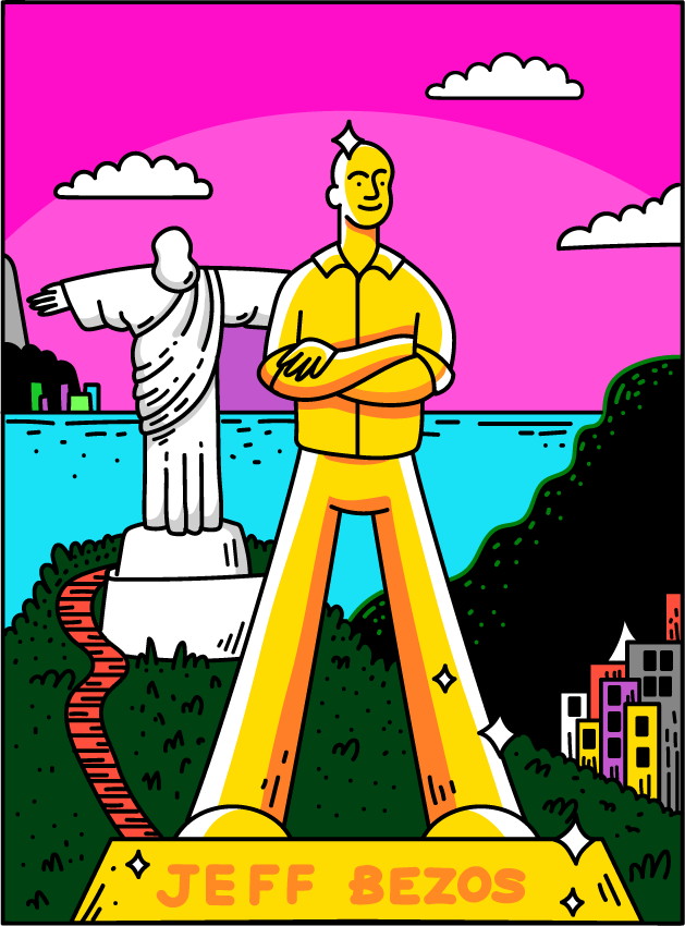 Illustration of a solid gold statue of Jeff Bezos