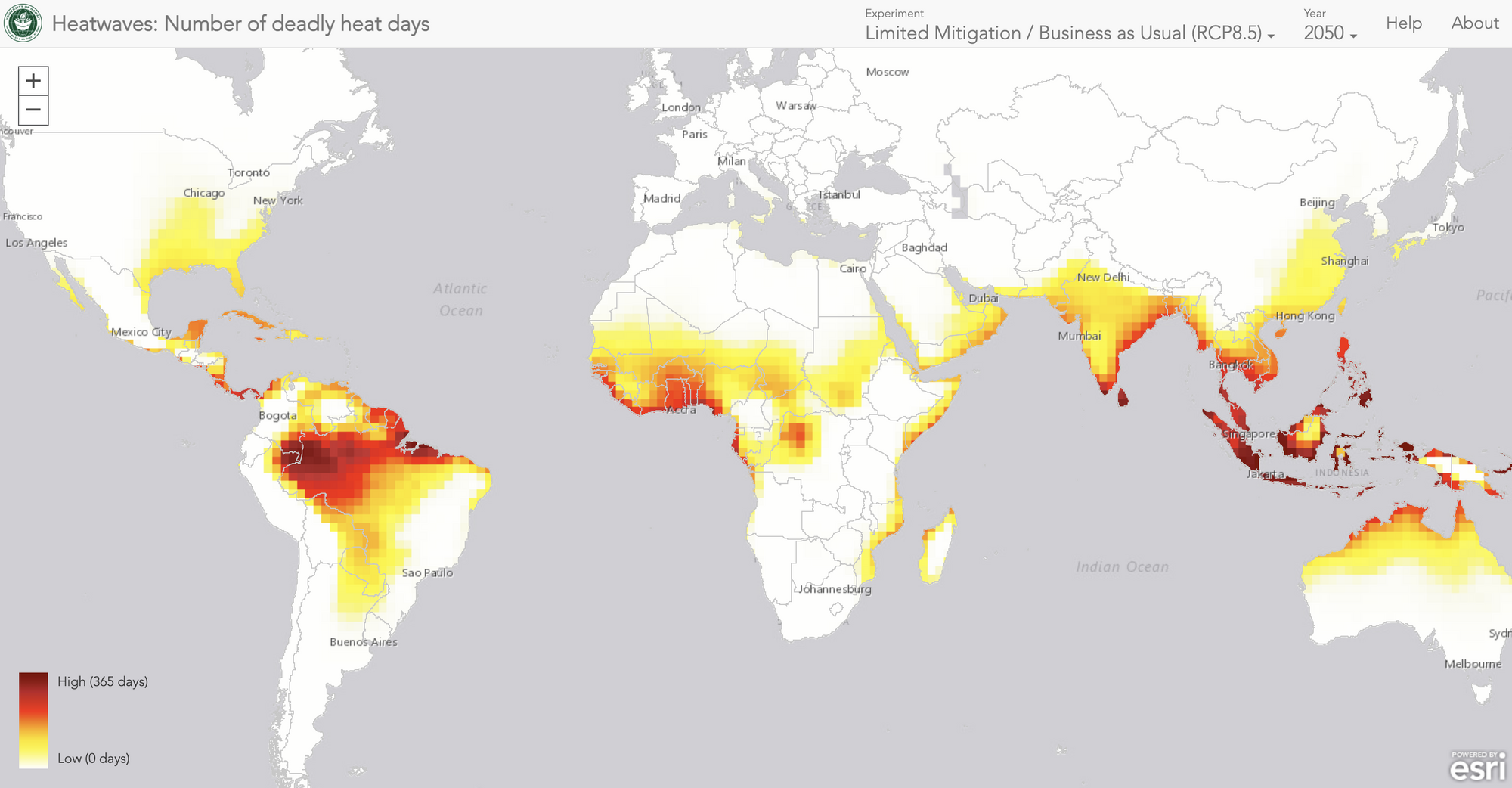 map of the world showing the worst climate impacts around the equator