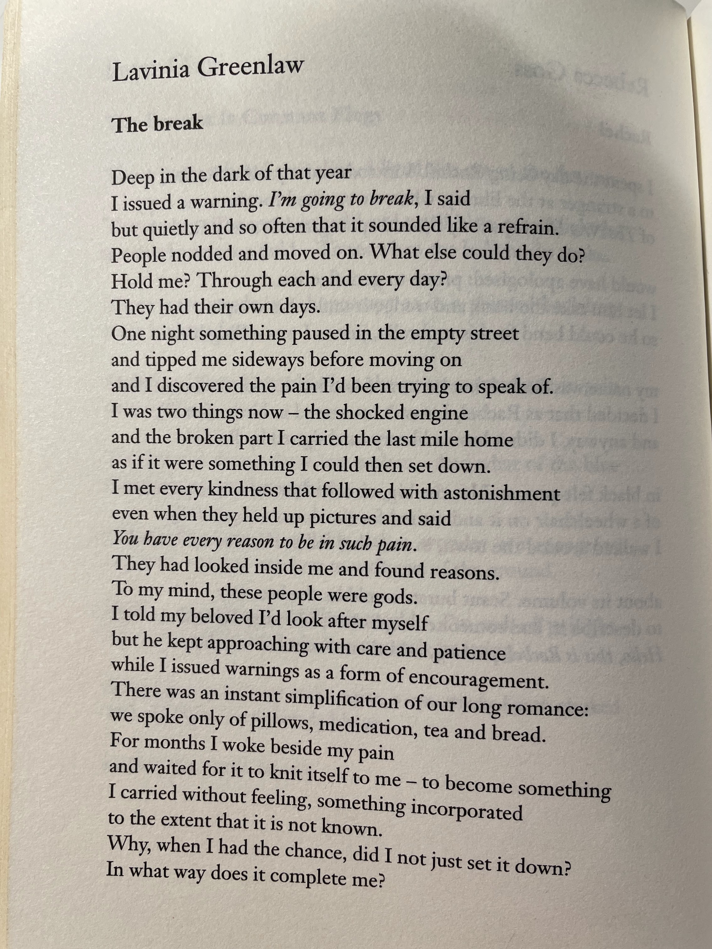 The Break poem by Lavinia Greenlaw