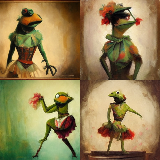 "burlesque kermit the frog as painted by Degas" from Midjourney
