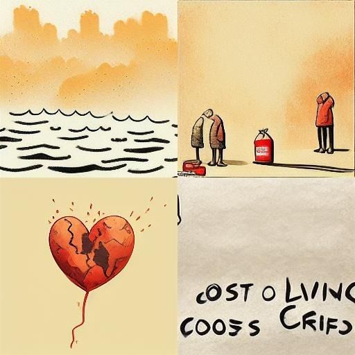 four abstract illustrations of the cost of living crisis from Midjourney